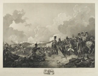 Die Schlacht von Alexandria, mit dem verwundeten General Abercrombie, 21. März 1801, graviert von A. Cardon, 1806